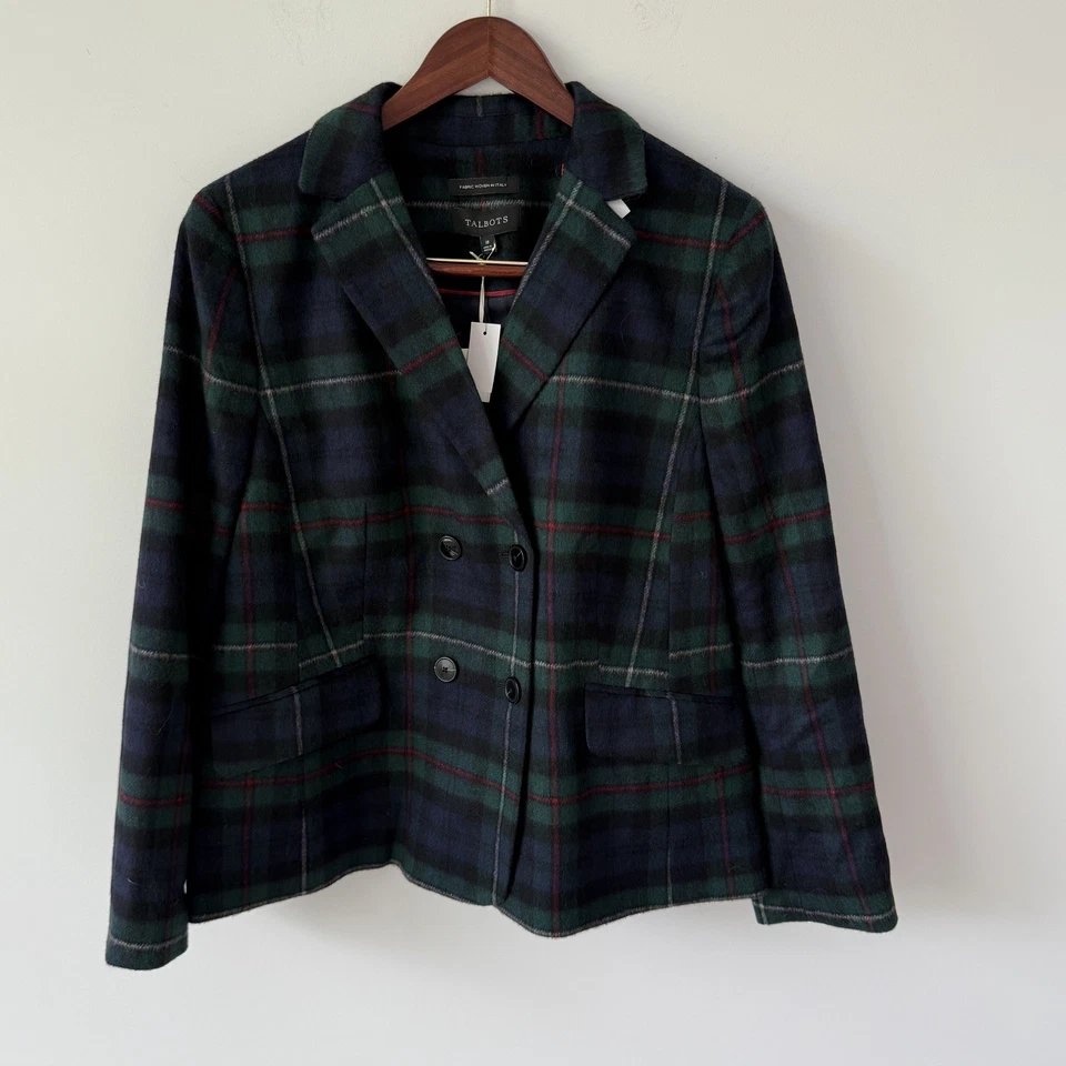 Blazer Talbots para mujer a cuadros de lana cepillada doble botonadura talla 16 nuevo con etiquetas $199 Foto 4 de 4