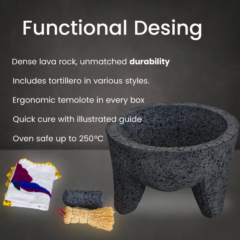 La roca volcánica mexicana Molcajete original hecha a mano de auténtica roca de lava Foto 3 de 4