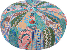 Indian Vintage Aqua Green Mix Colors Pouf Ottoman Cover Handmade round Floor Cus