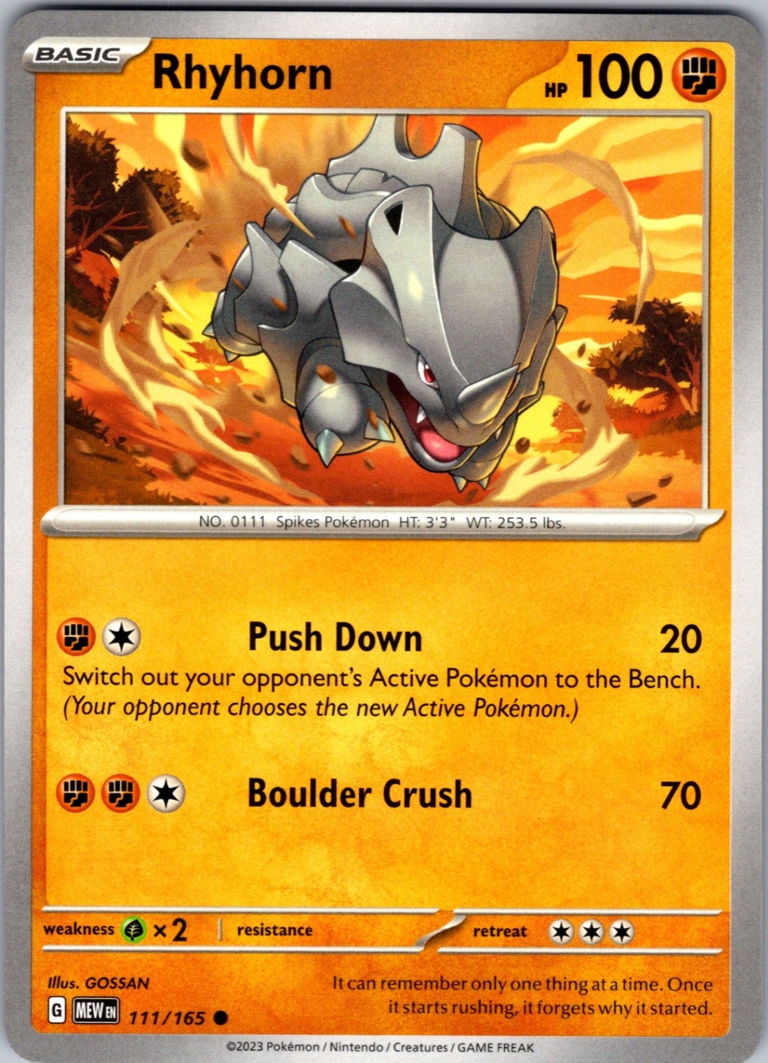 Rhyhorn 111/165 Common Regular SV: Scarlet & Violet 151 NM