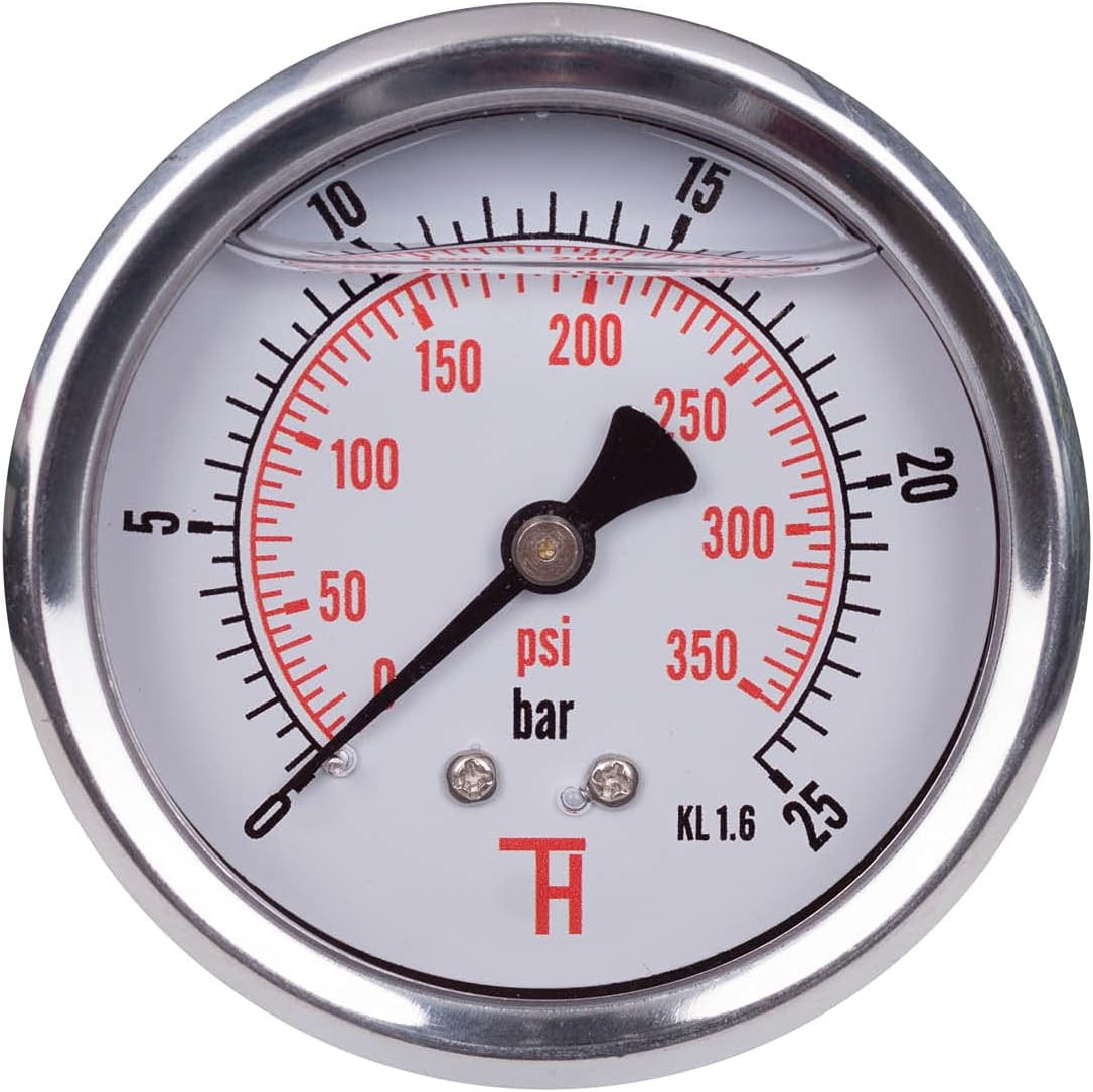 Manomètre 358G 1/4 arrière pour compresseur d'air et circuit hydraulique 25 bar