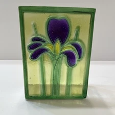 Vintage 1985 FTD Romania Stained Glass Iris Vase Rectangle  7"x  5"
