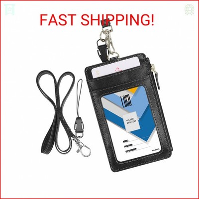 Badge Holder with Zipper, Wisdompro School Supply 2-Sided PU Leather College ID