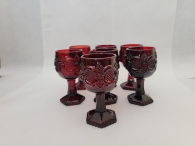 Avon Cape Cod 1876 Ruby Cranberry Glass Goblets Set of 7 Vintage 1983