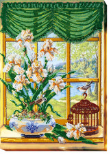 Bead Embroidery Kit on Natural Artist Canvas "Za viknom Spring-1"