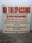 Vintage NO TRESPASSING Punta Gouda Florida Tin Sign $600 Reward Arrest Convict