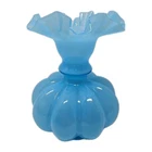 Vintage Fenton Blue Overlay Melon Vase With Ruffled and Crimped Top Edge 8" Tall