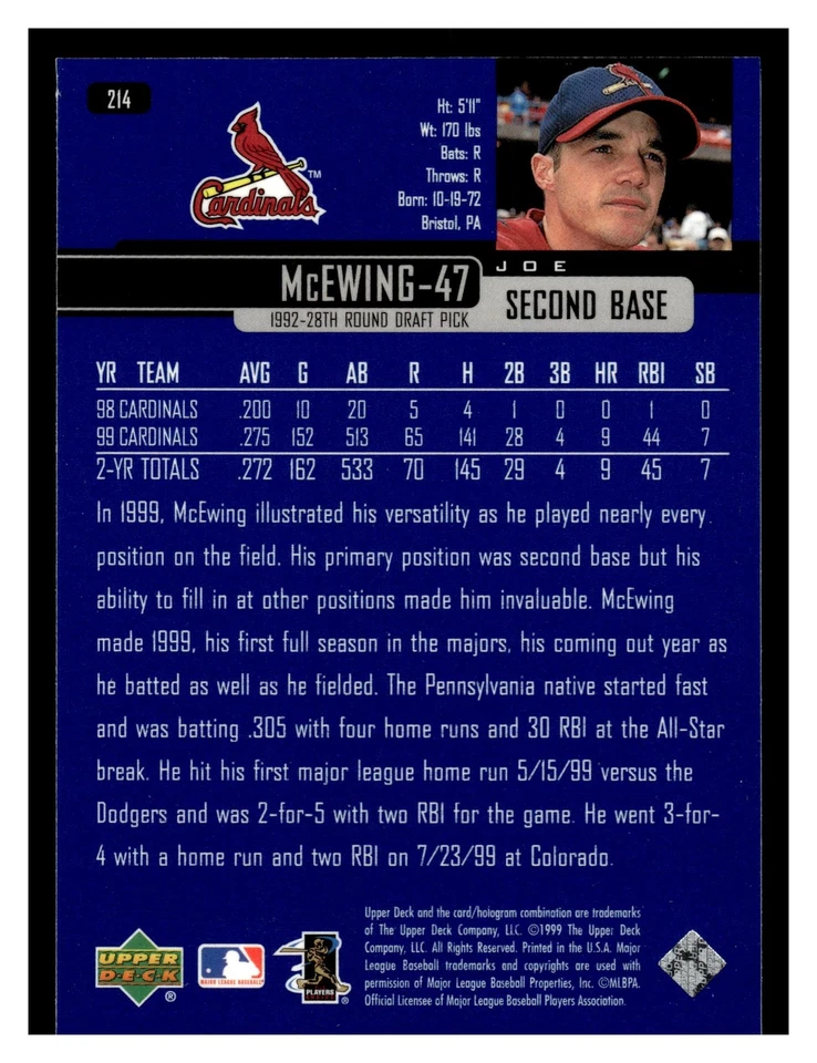 2000 Upper Deck Joe McEwing #214 St. Louis Cardinals - Image 2 of 2