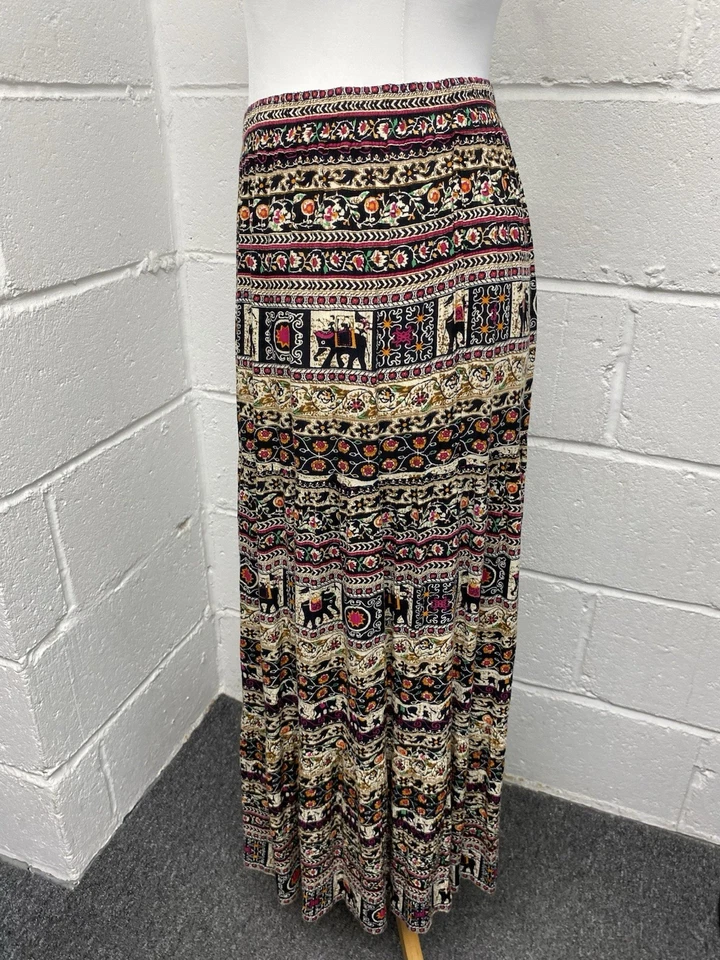 Cotton Traders Multicoloured Elephant Print Boho Hippy Maxi Skirt Size 14 PT - Image 2 of 4