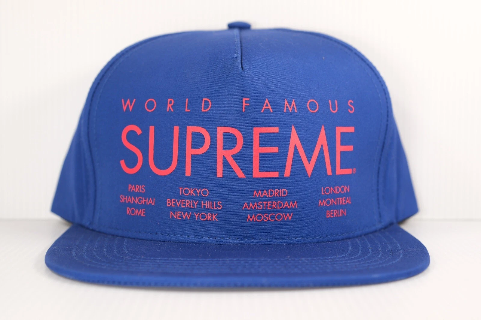 SUPREME SS15 INTERNATIONAL 5 PANNEAUX CAP ROYAL NEUF AVEC ÉTIQUETTES BOITE LOGO JORDAN DUNK