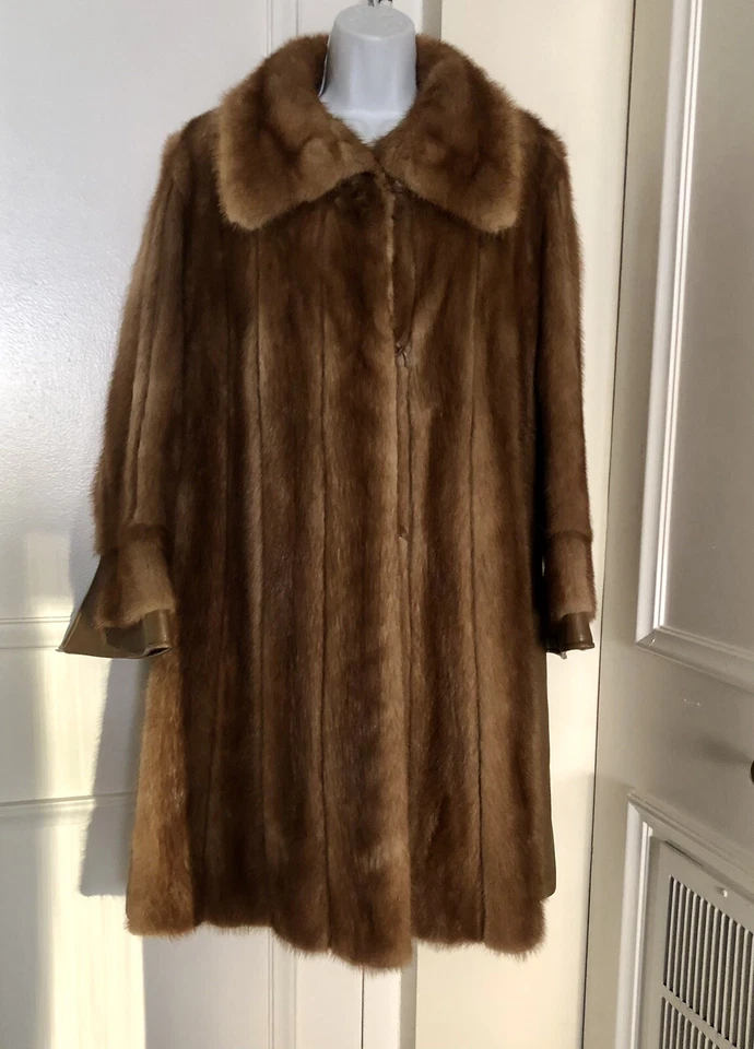 Abrigo de piel y cuero marrón claro vintage para mujer talla M/L para reparaciones menores Foto 4 de 4