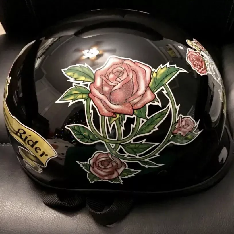 DOT Womens Motorcycle Half Helmet with Flowers