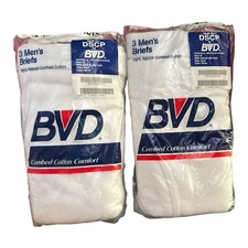 New Vintage BVD White Cotton Briefs Size 44 NOS 1992 USA Made 2 Packages Of 3
