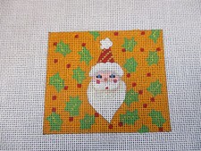 Melissa Shirley Handpainted Needlepoint Canvas Santa Face w/ Holly