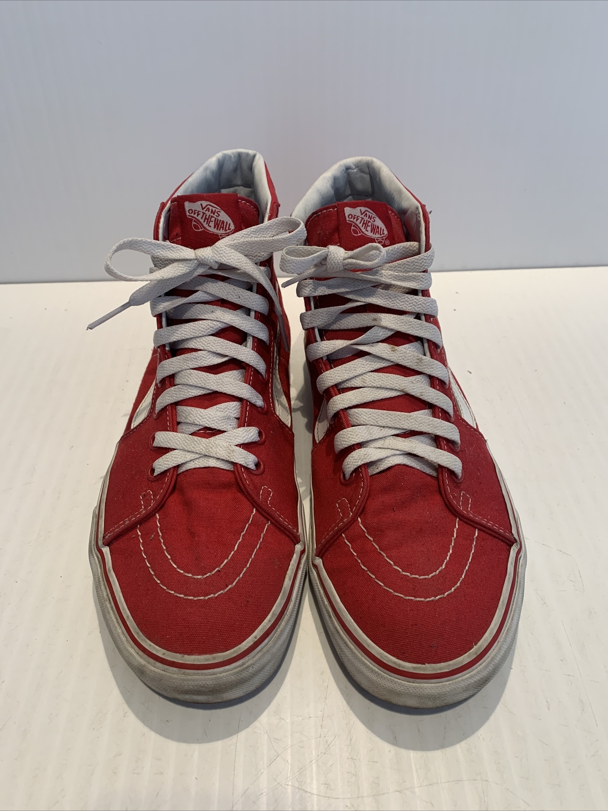 Vans Red White Trim High Top Skateboard Shoes Men 9 … Gem