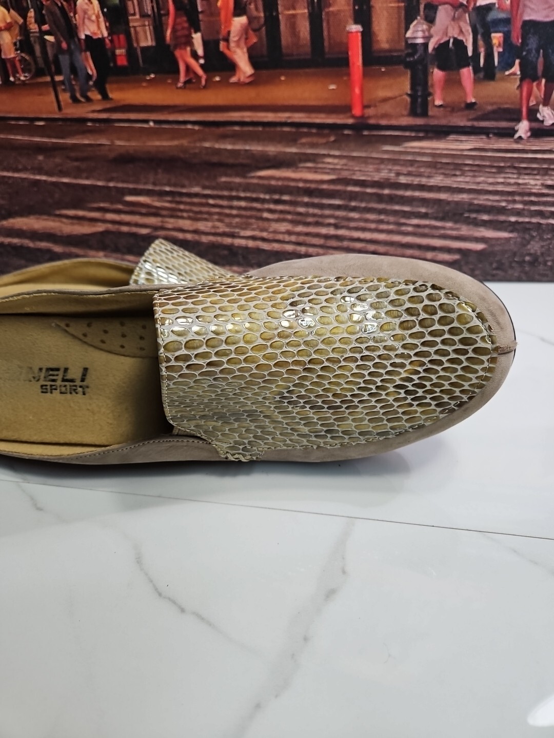 Omneli Sport Beige Leather/ Python Pattern Slip-O… - image 6