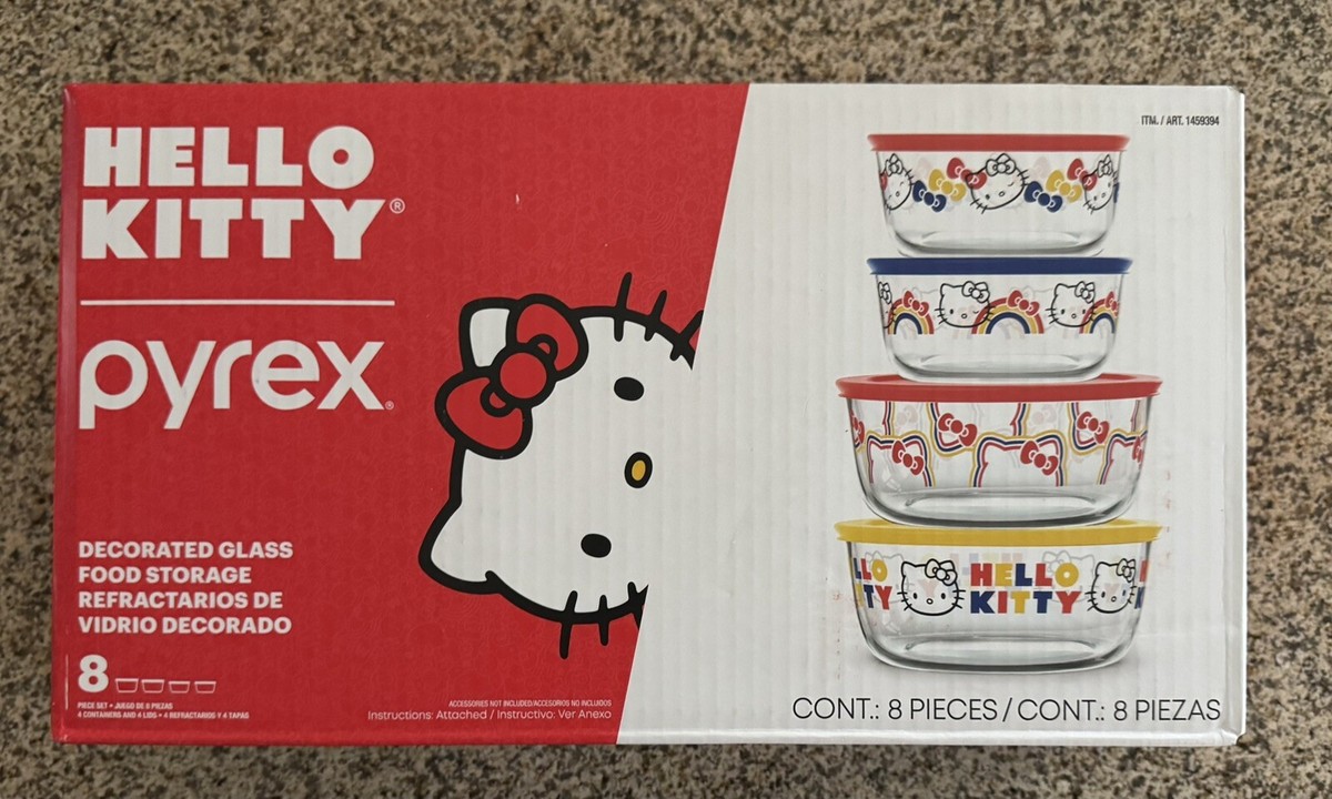 Pyrex Hello Kitty 8-Piece Decorated Glass Food Storage Set Brand