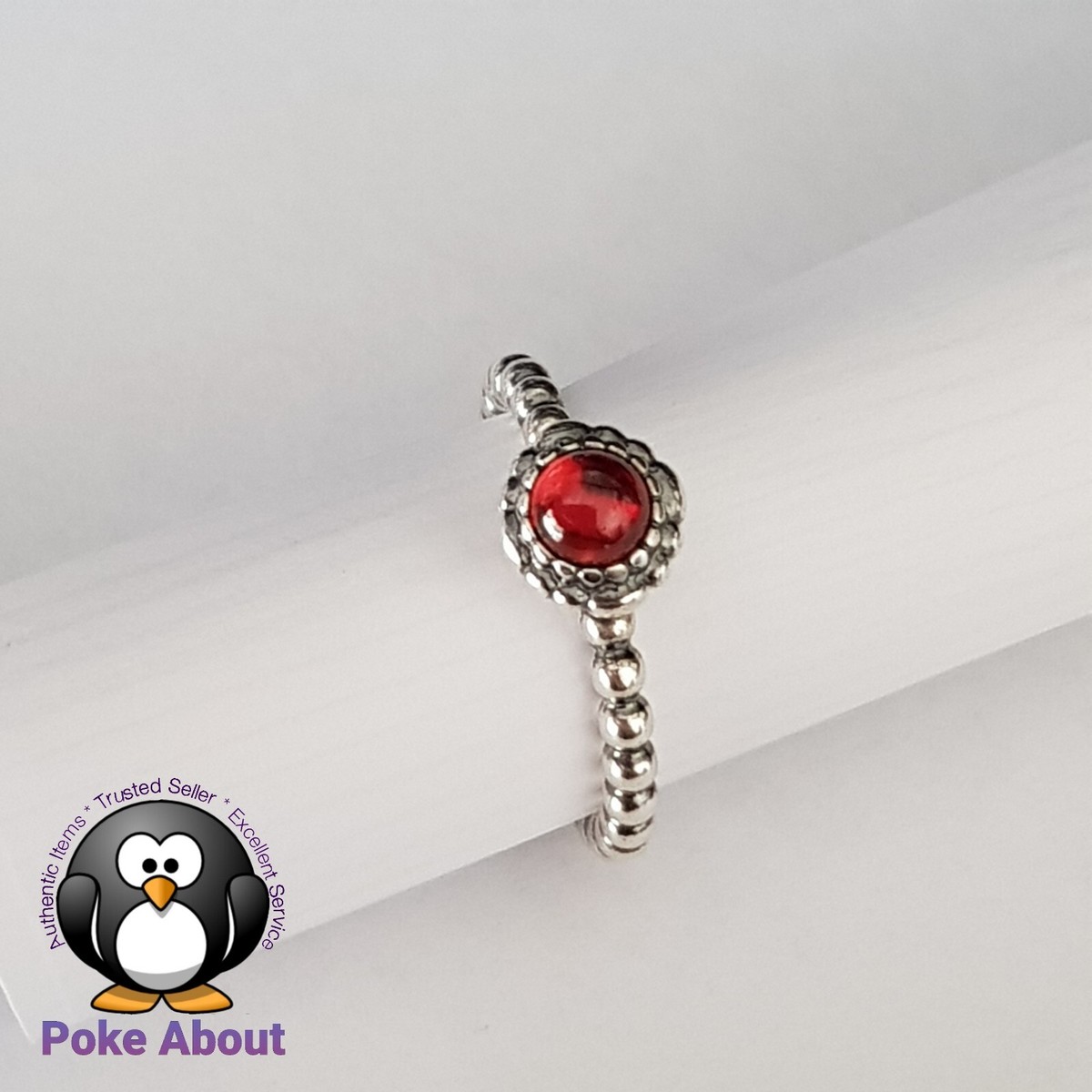 New Pandora Red Garnet January Birthstone Silver Ring Birthday
