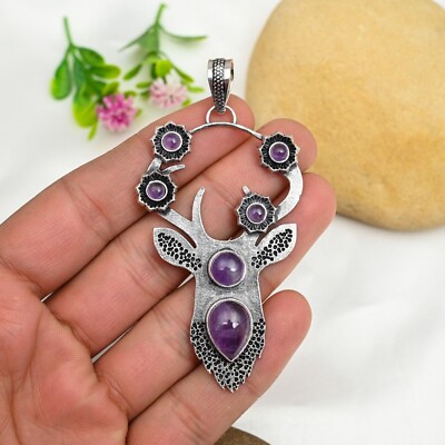Natural Amethyst Gemstone Pendant 925 Sterling Silver Handmade Jewelry For Gift