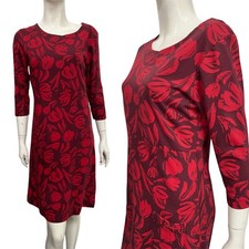 WEIRD FISH Dress 10 Red Jersey Cotton Print Pockets Casual
