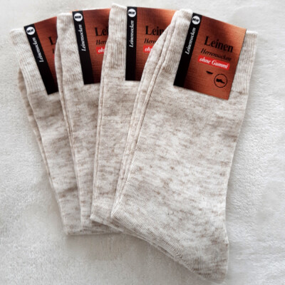 4 Paar Herren Leinen Socken ohne Gummi 50% BW 50% Leinen = 100% Natur 39 bis 50