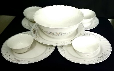 VINTAGE ARCOPAL VICTORIA FRANCE SET FOR 2 WHITE W/BLUE TRIM DINNERWARE 10 PIECES
