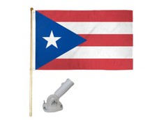 5' Wooden Flag Pole Kit W/ Nylon White Bracket 3x5 Puerto Rico Polyester Flag
