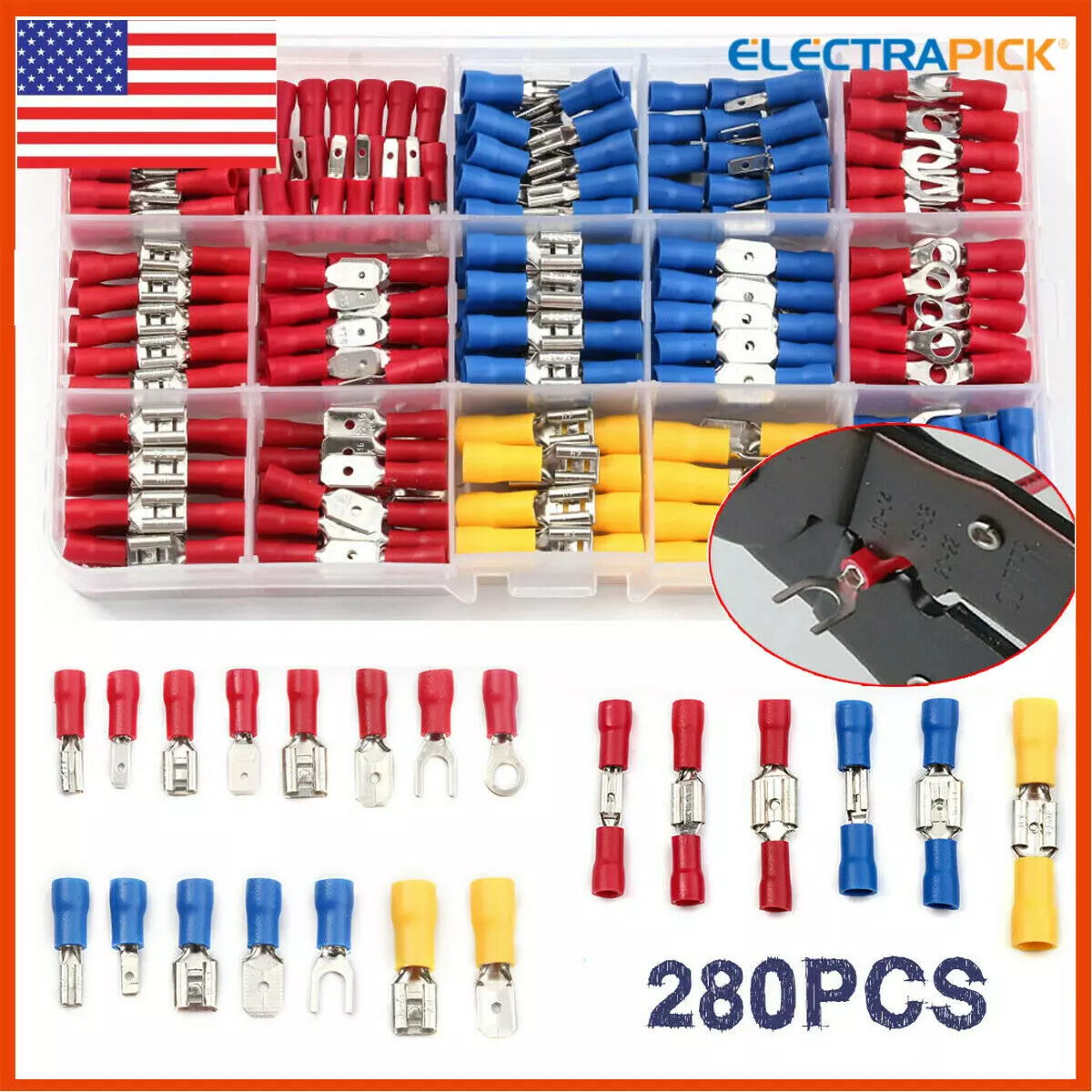 280pcs Assorted Crimp Spade Terminal Insulated Electrical Wire Connector Kit Set, Size: 160