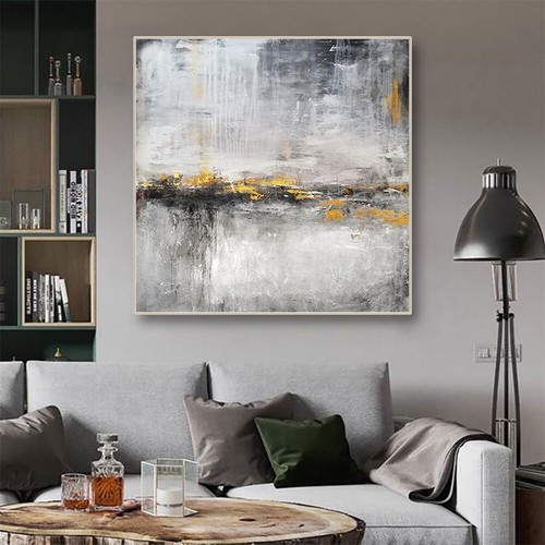 Hand Painted Abstract Original Oil Painting Modern White and Black Wall