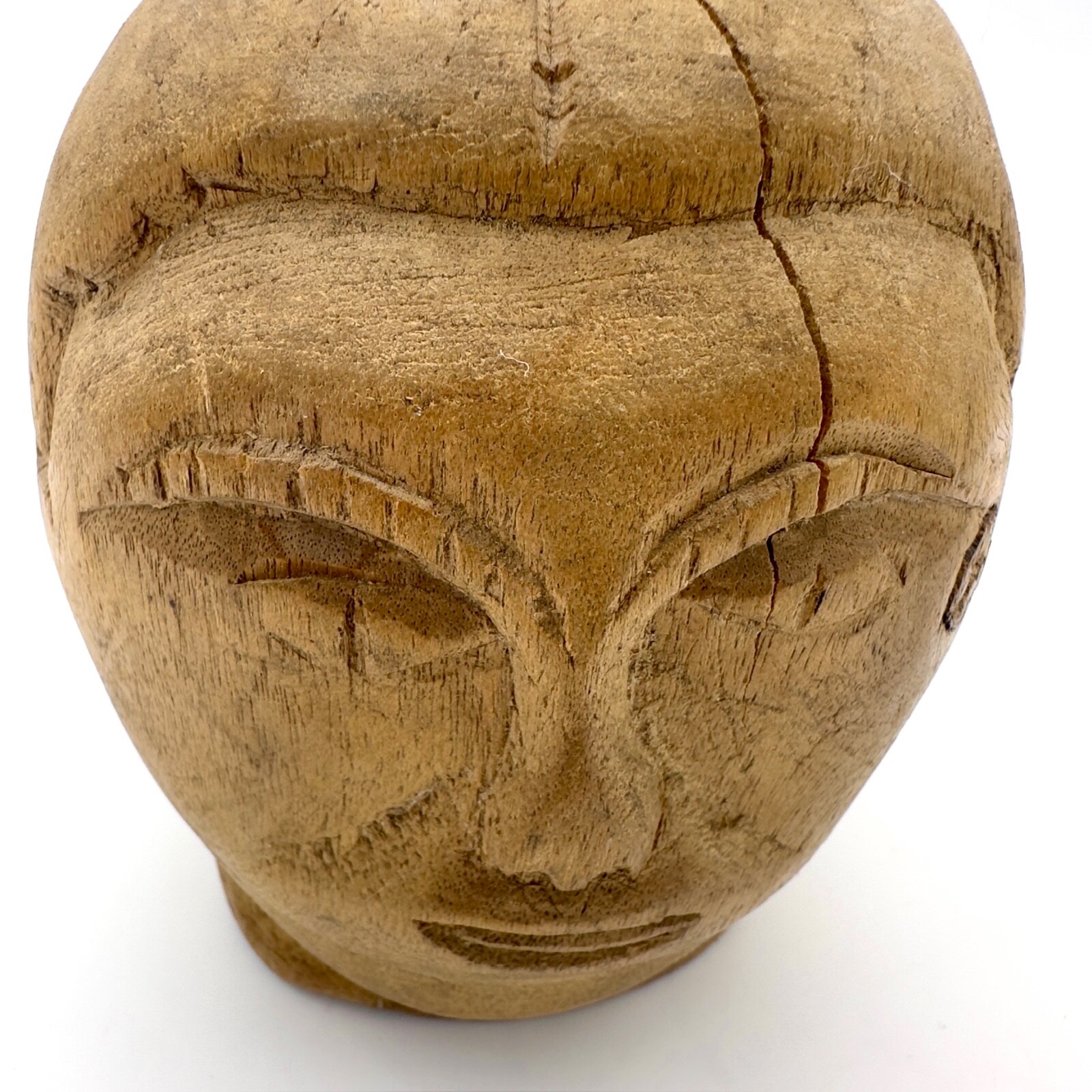 Antique Southeast Asian Hand-Carved Wooden Head Statue - 5" Tall, Batak Shaman?