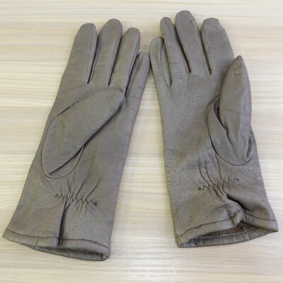 90s Vintage Genuine Leather Gloves Womens 7 S Taupe Winter Riding Driving FOWNES