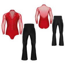 Mens Leotard Stage Jumpsuit Sequined Dancewear Practice With Pants Competition