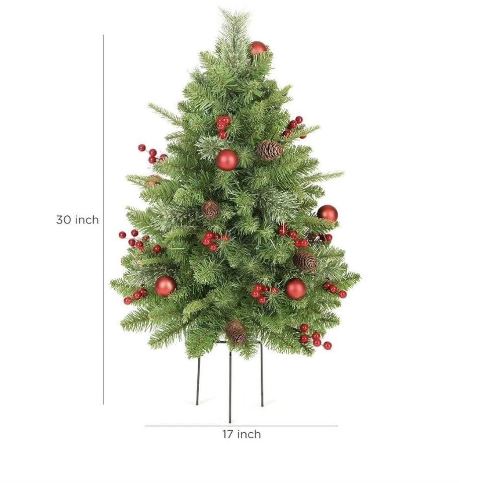2 30" Outdoor Realistic Pre-Lit Christmas Trees LED Decorated Porch Decor - Image 4 of 4