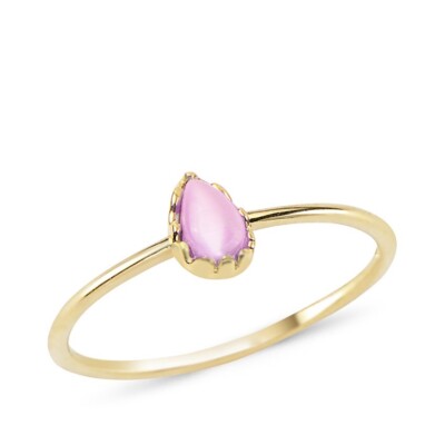 14K Gold Pear Birthstone Ring, Family Birthstone Ring Women, Gold Custom Ring