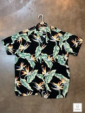 Paradise Found Shirt 2XL Black Floral Hawaiian Button Up Short Sleeve Cotton