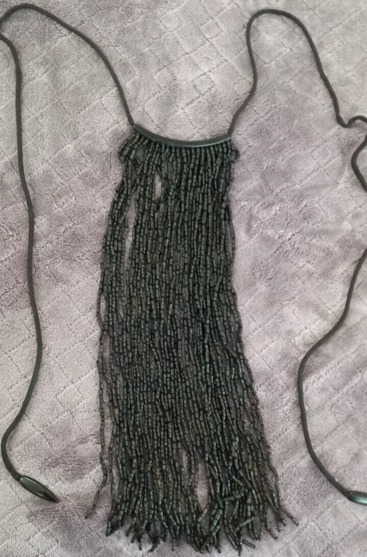 VETEMENTS Collana Frangia Stile Bavaglino Perline Dichiarazione Nero Marrone 60" Tieback