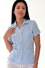 Damen hellblau 100 % Leinen Guayabera traditionelle (4) Taschen S/S Bluse-LLGB3008