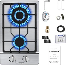 Built-in Gas Cooktop Propane Stove Top 12 In 2 Burner Dual Fuel Stainless Steel