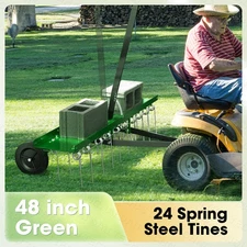 48" Dethatcher Tow Behind Lawn rake Sweeper W/ Transport Handle Rust-proof Green
