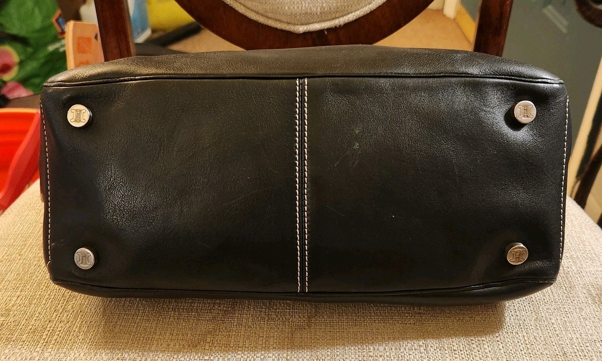 CELINE BOOGIE KISSLOCK Double Top Handle Black Leather Satchel Bag