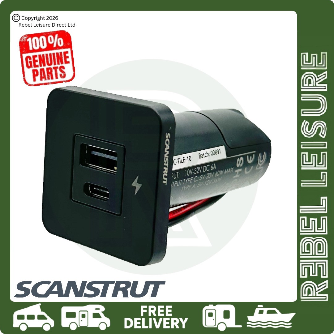 Scanstrut – TILE –USB– A / USB– C Interiors Charging Socket 12/24V – Black Bezel