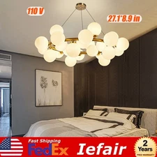 Modern Gold Glass Globe Chandelier Mid Century Pendant Lamp Ceiling Light Decor