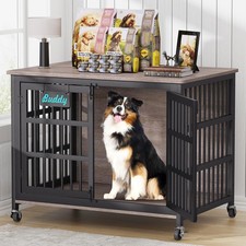 42"/41"/33" XL Dog Crate Furniture with Casters, Heavy Duty Dog Kennel Indoor
