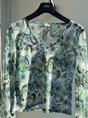 Zarte Paisley- Bluse / Shirt von COMMA in Gr. 38:    Aquamarin mit Pailetten