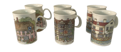 Dunoon Fine Bone China Cups :  2 '' Black Horse , 3 '' White Swan'' & 1 Red Lion