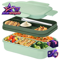 Lunchbox 2000Ml Auslaufsicher Mit FäChern Besteck Bento Box Vesperbox