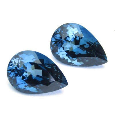 10.12Cts Classic Natural Hi-Grade London Blue Topaz  13x9mm Pear Shape  Pair