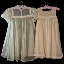 2pc Vintage YELLOW Nightgown PEIGNOIR Robe Set SHEER Chiffon BABYDOLL Dress XS/S