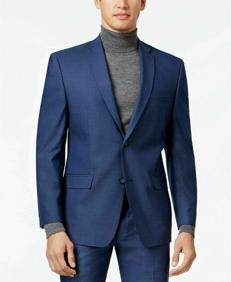 Traje Marc New York Para Hombres Ajuste Moderno 2 Piezas 42 R/35 Cintura Azul Sólido Elástico Foto 3 de 3
