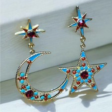NEW Mismatched Moon Star Dangle Stud Earrings